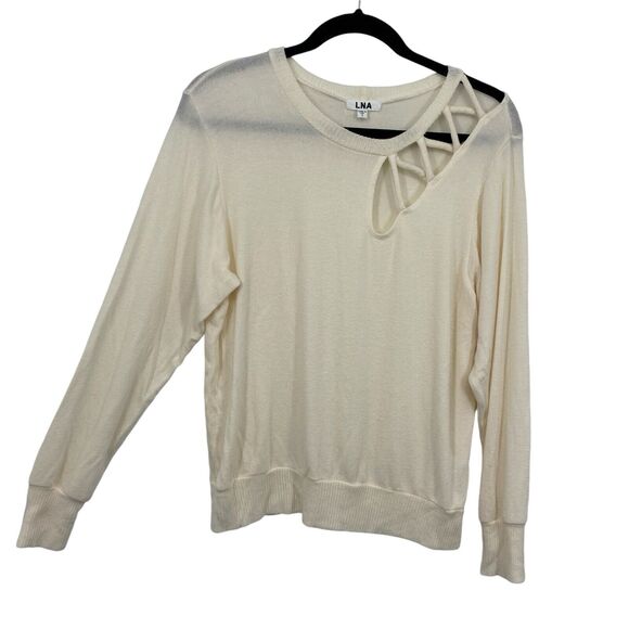 LNA Brushed Freelance Pullover Ivory Lattice Cut Out Crew Long Sleeve Size Small - Picture 1 of 10